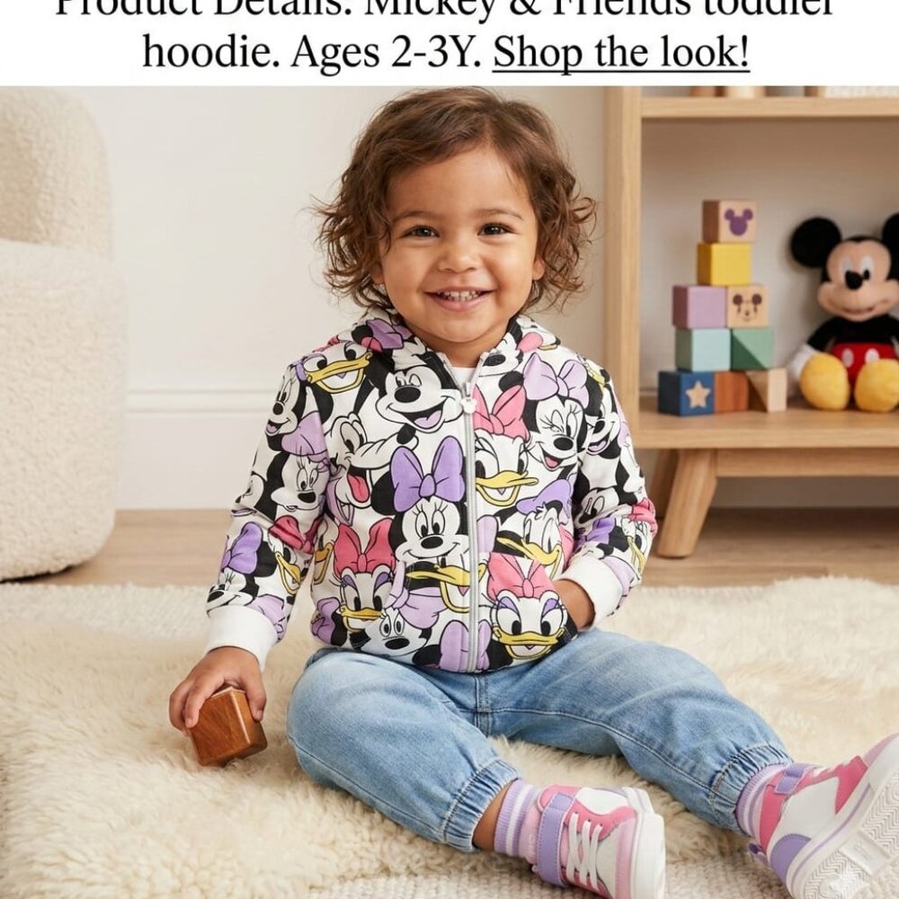 Disney 100 Mickey & Friends Toddler Zip-Up Hoodie – All-Over Character Print